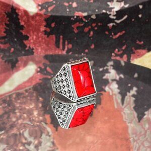 Antice Geo Mens Square Red Turquoise Silver Ring Size 9 Gift Boxed